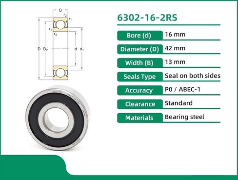 6302-16 6302-16RS 6302-16-2RS 16X42X13 16mm Deep Groove Ball Bearings Single Row 1Pcs in Saudi Arabia