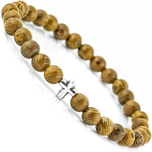 Wood Beaded Cross Bracelet for Men: Confirmation Gifts for Boys First Communion Religious Cross Statement in Saudi Arabia