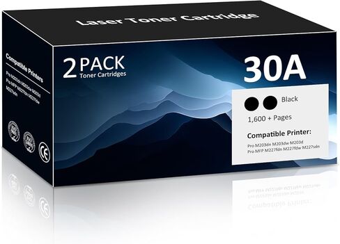 خراطيش حبر سوداء 30X CF230X 30A عالية الإنتاجية M203dw M227fdw متوافقة مع طابعة HP 30X 30A تعمل مع طابعة HP Laser Pro M203dn M203dw M203d LaserJet Pro MFP M227fdn M227fdw M227sdn، عبوتان in Kuwait