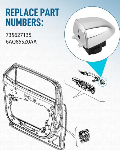 Exterior Door Handle Cover Cap for Front Left Driver Side | Fit for Fiat 500X 2014-2022, Replaces 735627135 6AQ85SZ0AA, Silver Chrome Finish in Saudi Arabia