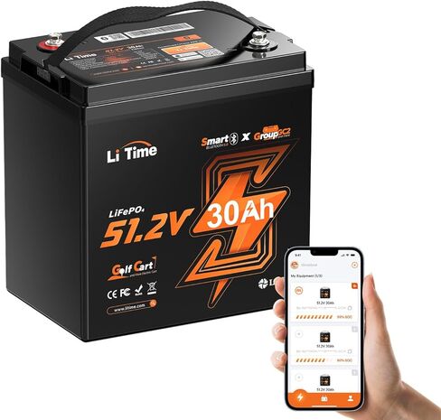 LiTime 51.2V(48V) 30Ah Lithium Golf Cart Battery GC2 Size with 80A Smart BMS, Bluetooth & Low-Temp Protection, Support up to 3kW Motor, Max 4.096kW Continuous Power Output, Perfect for Golf Carts in Saudi Arabia