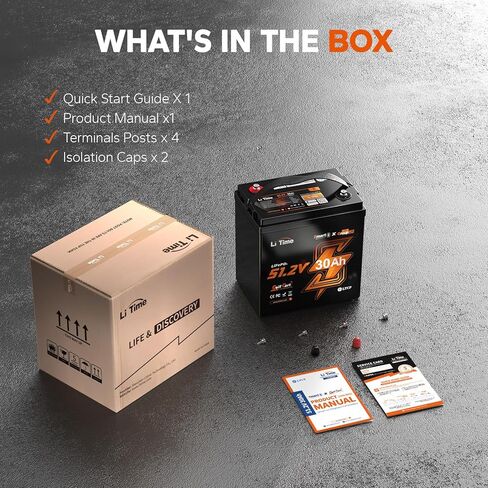 LiTime 51.2V(48V) 30Ah Lithium Golf Cart Battery GC2 Size with 80A Smart BMS, Bluetooth & Low-Temp Protection, Support up to 3kW Motor, Max 4.096kW Continuous Power Output, Perfect for Golf Carts in Saudi Arabia