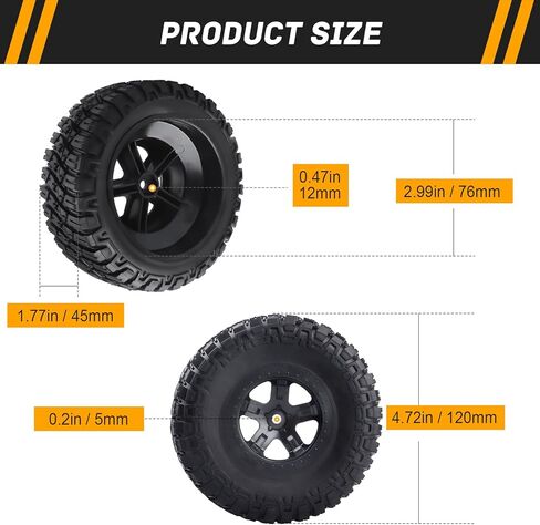 عجلات وإطارات شاحنة قصيرة المدى من CrazyHobby RC مع حشوات إسفنجية لـ 1/10 Traxxas Slash 4X4 2WD Losi Tenacity TT Baja Rey 22SCT HPI Redcat Blackout SC، مجموعة من 4 (النمط 2) in Kuwait