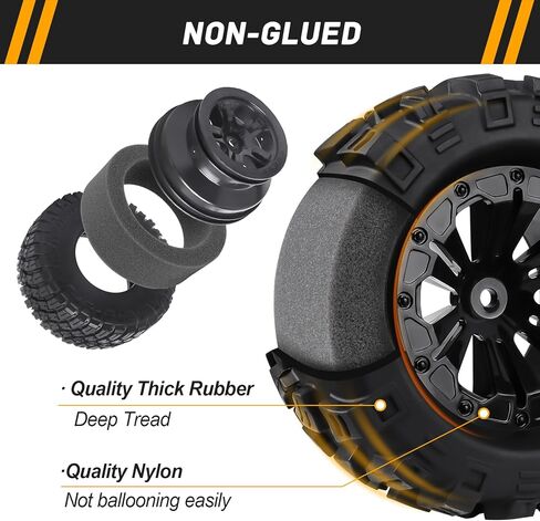 عجلات وإطارات شاحنة قصيرة المدى من CrazyHobby RC مع حشوات إسفنجية لـ 1/10 Traxxas Slash 4X4 2WD Losi Tenacity TT Baja Rey 22SCT HPI Redcat Blackout SC، مجموعة من 4 (النمط 2) in Kuwait