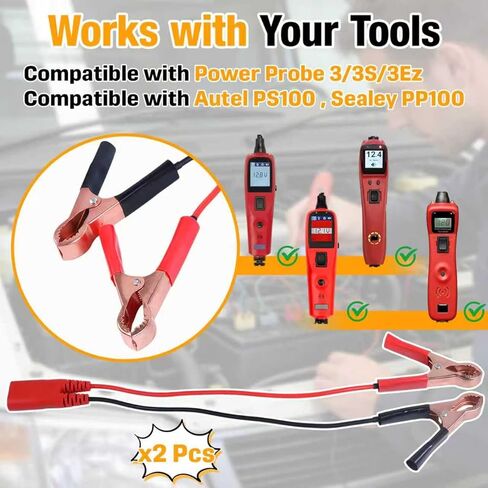 2 حزمة من مشابك كابلات البطارية PPTK0025 المتوافقة مع مسبار الطاقة 3/3S/3Ez، مجموعة الرصاص بمشبك التمساح المتوافقة مع Autel PS100/Sealey PP100، سلسلة اختبار السيارة الكهربائية وملحقات أدوات المسبار in Kuwait