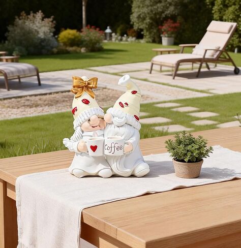 Cute Coffee Gnomes Figure Decorations Coffee Gifts Swedish Christmas Statue Decorations Home Kitchen Decor (White) in Saudi Arabia