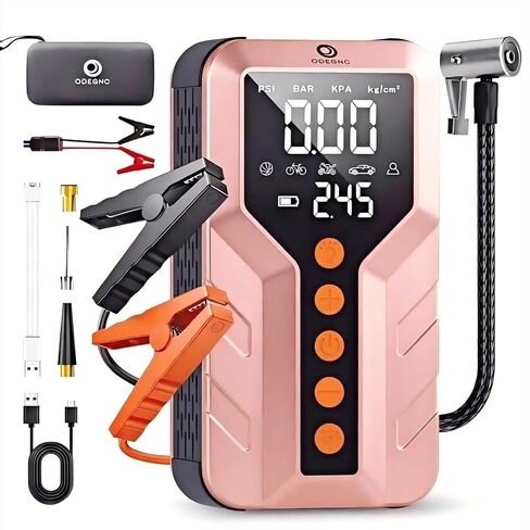 Jump Starter with Air Compressor for All-Terrain Vehicles, Deep Pink, Lithium Ion, 12 Volts, 6000 Amps Peak, 25000mAh in Saudi Arabia