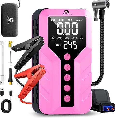 جهاز Jump Starter مع ضاغط هواء للمركبات الصالحة لجميع التضاريس، وردي غامق، ليثيوم أيون، 12 فولت، ذروة 6000 أمبير، 25000 مللي أمبير في الساعة in Kuwait