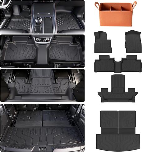 سجادات أرضية لسيارة Ford Explorer 2026 2020-2025 ملحقات سجادة السيارة ذات 7 مقاعد، سجادة مسند الظهر لجميع الأحوال الجوية TPE (7 سجادات أرضية مقاعد + سجادة شحن 2 في 1) in Saudi Arabia