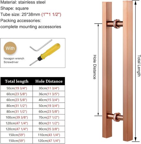 Commercial Office Door Pull Handles, Long Push Pull Door Handle for Barn Door/Glass Door, Rectangle Door Handle for Metal Door/Wooden Door(Color:Rose Gold,Size:150cm(59") 120cm) in Saudi Arabia