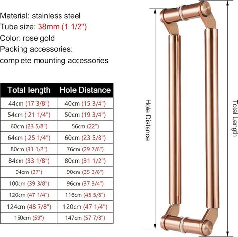Commercial Push Pull Glass Door Handles, Double Sided Round Glass Door Pulls for Entrance Door, Stainless Steel Barn Door Shower Door Push Bar (Color : Rose gold, Size : 54cm (21 1/4")*50cm) in Saudi Arabia