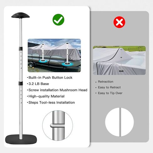 Boat Cover Support Poles with 3.2 LB Metal Base, Adjustable Pontoon Cover Support, Heavy Duty Boat Cover Poles for Pontoon, Aluminum Cover Support System with EVA Protective Foam,2 Pack in Saudi Arabia