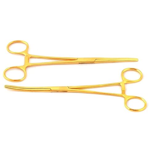 2 Piece Full Gold Coated Curved & Straight 10" Hemostat Set, Stainless Steel Locking Tweezer Clamps - Ideal Hemostats for Nurses, Fishing Forceps, Crafts and Hobby in Saudi Arabia