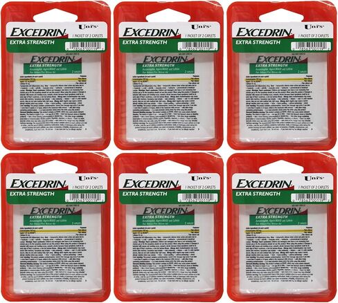 Uni's Excedrin Extra Strength 6 Count Single Dose Relief 2 caplets in Each Packet. Helps Relieves Headache, Toothache, Backache, Menstrual Cramps, Common Cold, and Muscular Aches. in Saudi Arabia