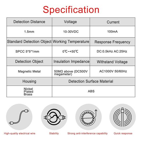 مفتاح مستشعر القرب الحثي Heschen M4 LJ4A3-1.5-Z/EX، مسافة استشعار 1.5 مم، 10-30VDC 100mA مفتوح عادة (NO) كاشف سلكين مع كابل طويل 200 سم (78 بوصة) in Saudi Arabia