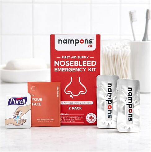 Emergency Nosebleed Kit with Advanced Clotting Technology by Nampons. Kit Includes 2 Nampon Nosebleed Stoppers, Purell Hand Sanitizer, and XL Facial Cleansing Wipe for Kids and Adults. in Saudi Arabia