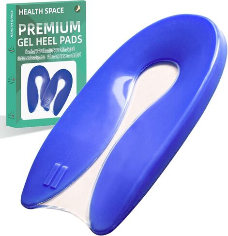 U-Shape Thin Gel Heel Cups for Heel Pain Relief & Plantar Fasciitis Shock Absorbing Heel Pads for Shoes, All-Day Comfort Inserts (Blue, L-1 Pair) in Kuwait