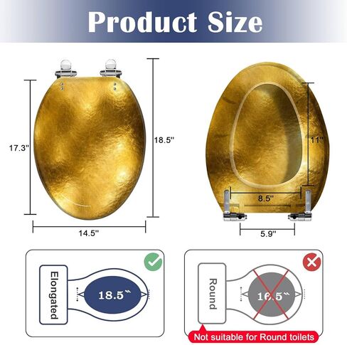 Elongated Toilet Seat Gold texture Gradients shadow Resin Toilet Seat Slow Quiet Close with Quick-Release Hinges Toilet Seat with Cover Easy to Clean Install in Saudi Arabia