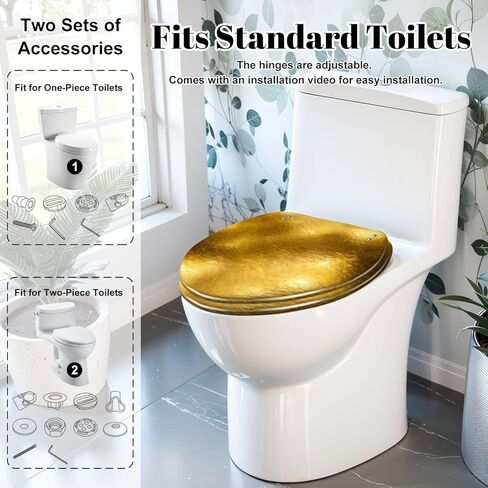 Elongated Toilet Seat Gold texture Gradients shadow Resin Toilet Seat Slow Quiet Close with Quick-Release Hinges Toilet Seat with Cover Easy to Clean Install in Saudi Arabia