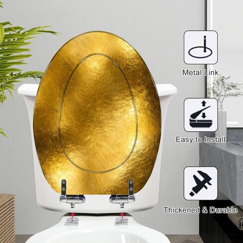 Elongated Toilet Seat Gold texture Gradients shadow Resin Toilet Seat Slow Quiet Close with Quick-Release Hinges Toilet Seat with Cover Easy to Clean Install in Saudi Arabia