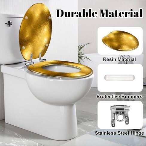 Elongated Toilet Seat Gold texture Gradients shadow Resin Toilet Seat Slow Quiet Close with Quick-Release Hinges Toilet Seat with Cover Easy to Clean Install in Saudi Arabia