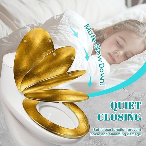Elongated Toilet Seat Gold texture Gradients shadow Resin Toilet Seat Slow Quiet Close with Quick-Release Hinges Toilet Seat with Cover Easy to Clean Install in Saudi Arabia