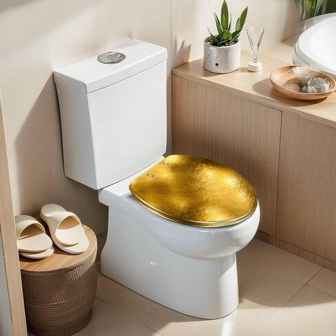 Elongated Toilet Seat Gold texture Gradients shadow Resin Toilet Seat Slow Quiet Close with Quick-Release Hinges Toilet Seat with Cover Easy to Clean Install in Saudi Arabia