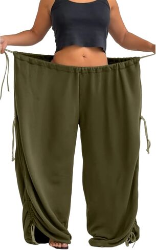 Unybwonn فضفاض بنطال ذو قصة أرجل واسعة للنساء قابل للتعديل الرباط مرونة الخصر Sweatpants حجم كبير بنطلون الحريم بالازو in Kuwait