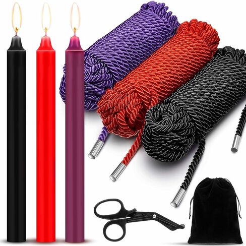 8 Pcs Decorative Accessory Kit - 3 Low Temperature Candles, 3 Soft Silk Rope, 1 Storage Bag and 1 Scissors, for Wedding Decor & Daily Use in Saudi Arabia