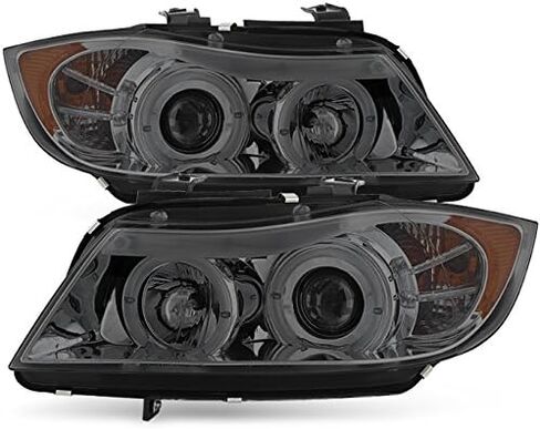 AKKON - لسيارة BMW E90 3-Series 06-08 ذات 4 أبواب سيدان بإطار أسود من نوع الهالوجين [LED Halo] مصابيح أمامية لجهاز العرض بغطاء للعين الدائرية in Kuwait