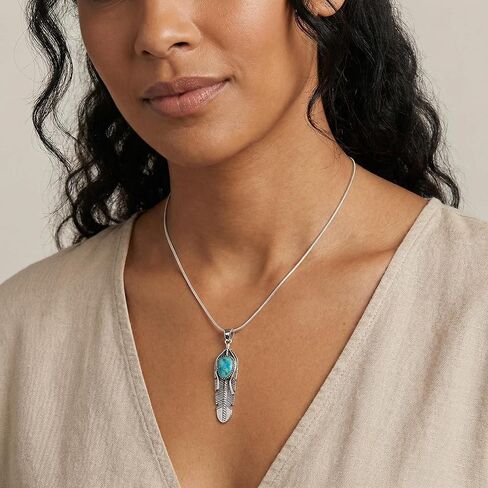 Feather Turquoise Pendant Necklace 20" – Genuine Gemstones in Saudi Arabia