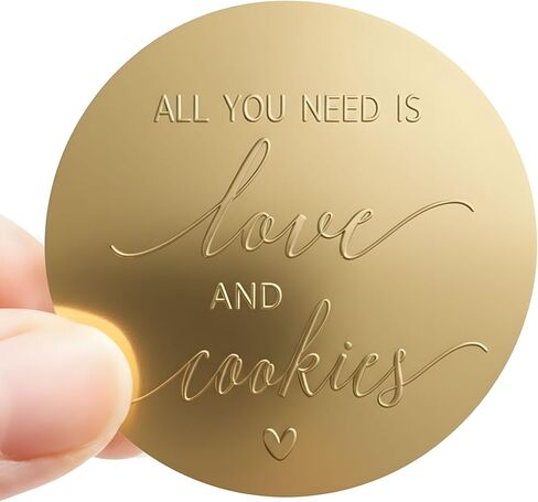 100 x All You Need is Love and Cookies Gold Foil Embossed Stickers: Ideal Wedding & Cookie Favor Decoration Stickers, Round Self-Adhesive Labels 1.6 inch in Saudi Arabia