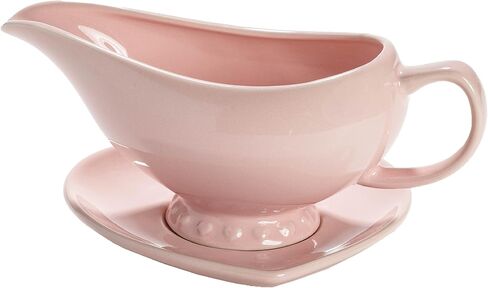 Paris Hilton Ceramic Gravy Boat with Heart-Shaped Saucer, Iconic Stoneware for Serving Gravy and Sauces, 16-Ounce Capacity, Pink in Saudi Arabia