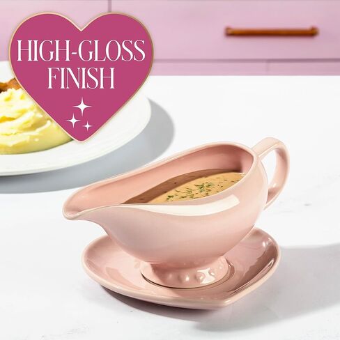 Paris Hilton Ceramic Gravy Boat with Heart-Shaped Saucer, Iconic Stoneware for Serving Gravy and Sauces, 16-Ounce Capacity, Pink in Saudi Arabia