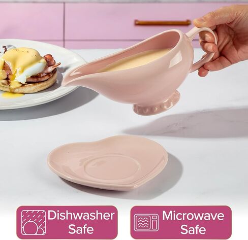 Paris Hilton Ceramic Gravy Boat with Heart-Shaped Saucer, Iconic Stoneware for Serving Gravy and Sauces, 16-Ounce Capacity, Pink in Saudi Arabia