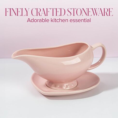 Paris Hilton Ceramic Gravy Boat with Heart-Shaped Saucer, Iconic Stoneware for Serving Gravy and Sauces, 16-Ounce Capacity, Pink in Saudi Arabia