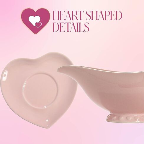 Paris Hilton Ceramic Gravy Boat with Heart-Shaped Saucer, Iconic Stoneware for Serving Gravy and Sauces, 16-Ounce Capacity, Pink in Saudi Arabia