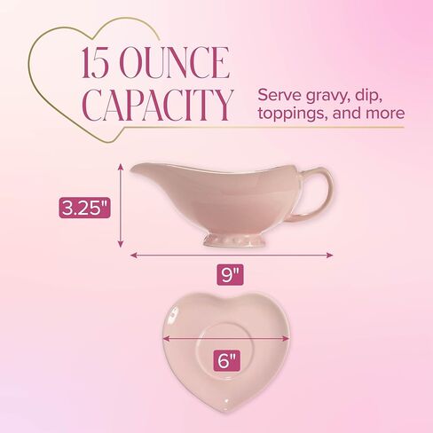 Paris Hilton Ceramic Gravy Boat with Heart-Shaped Saucer, Iconic Stoneware for Serving Gravy and Sauces, 16-Ounce Capacity, Pink in Saudi Arabia