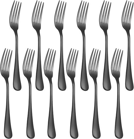 12-Piece Black Dinner Forks, Forks Silverware (8 inches), Food Grade Stainless Steel Flatware Fork, Mirror Polished & Dishwasher Safe, Using for Home, Restaurant or Kitchen, Black in Saudi Arabia