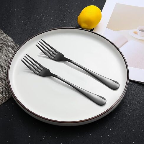 12-Piece Black Dinner Forks, Forks Silverware (8 inches), Food Grade Stainless Steel Flatware Fork, Mirror Polished & Dishwasher Safe, Using for Home, Restaurant or Kitchen, Black in Saudi Arabia