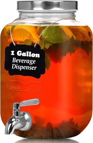 Bululuo Glass Drinks Dispenser for Parties, 2 PACK 1 Gallon Beverage Dispenser with Stand for Juice and Iced Tea, Water Jug Dispenser for Lemonade, Party Essential Beverage Pitcher with Spout in Saudi Arabia
