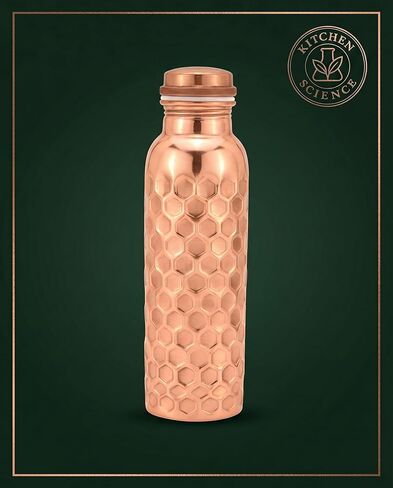 Kitchen Science Authentic Ayurvedic Copper Bottle (34oz/1000ml) Leather Sling for Drinking Water | Lab-Tested, Leak-Proof & Heavy-Duty (Black) in Saudi Arabia