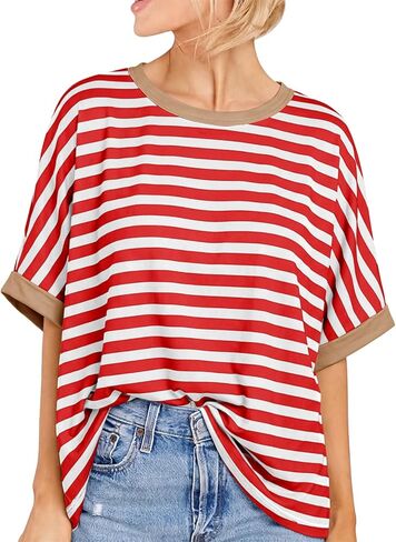 Women Oversized T-Shirt Summer Casual Short Sleeve Loose Tee Tops in Kuwait
