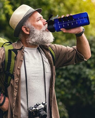 زجاجة مياه تحفيزية سعة 24 أونصة من WATERFLY: زجاجة مياه تريتان تشوغ خفيفة الوزن وخفيفة الوزن ومضادة للتسرب وخالية من مادة BPA مع علامة قياس وتذكير بوقت الشرب للمشي لمسافات طويلة يوميًا في صالة الألعاب الرياضية in Saudi Arabia