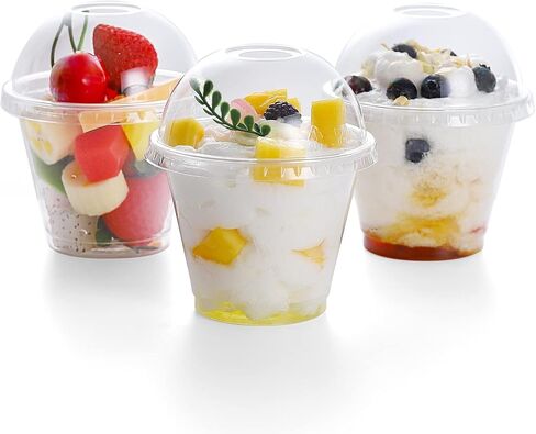 TashiBox 9 Ounce -100 Pack plastic cups with dome lids | Plastic Cocktail Glasses with lids | Plastic Drinking Cups with Lids | Bulk Party Cups | Wedding Tumblers in Kuwait
