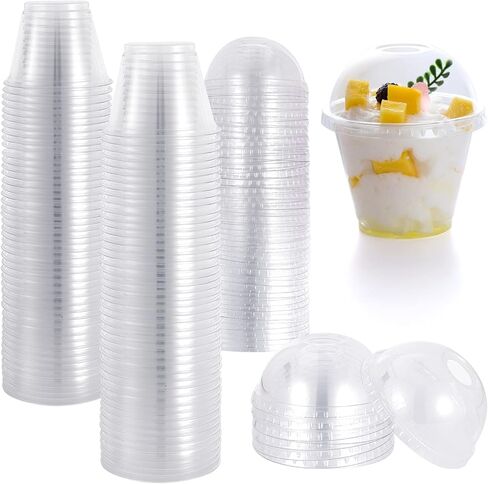 TashiBox 9 Ounce -100 Pack plastic cups with dome lids | Plastic Cocktail Glasses with lids | Plastic Drinking Cups with Lids | Bulk Party Cups | Wedding Tumblers in Kuwait