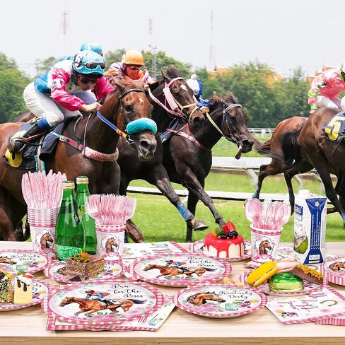 168pcs Derby Party Supplies Include Plates Napkins Cups Disposable Tableware Set for 24 Guests Pink Horse Race Run for the Roses Themed Derby Decorations in Saudi Arabia