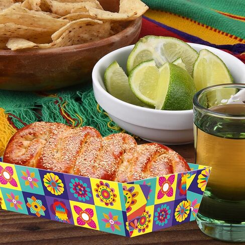 صواني تقديم الطعام الورقية من WorldBazaar Mexican Fiesta 60 قطعة للاستعمال مرة واحدة من سينكو دي مايو للطعام والوجبات الخفيفة وأطباق تاكو ناتشو وأطباق وديكورات لوازم حفلات أعياد الميلاد in Saudi Arabia