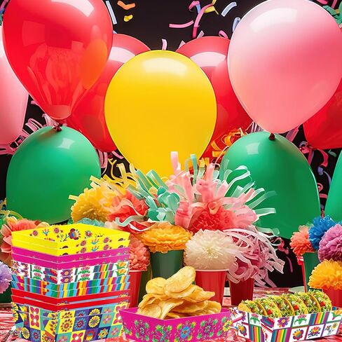صواني تقديم الطعام الورقية من WorldBazaar Mexican Fiesta 60 قطعة للاستعمال مرة واحدة من سينكو دي مايو للطعام والوجبات الخفيفة وأطباق تاكو ناتشو وأطباق وديكورات لوازم حفلات أعياد الميلاد in Saudi Arabia