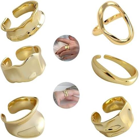 WAINIS 6 Pcs Chunky Gold Open Rings for Women Statement Boho Adjustable Rings Set in Saudi Arabia